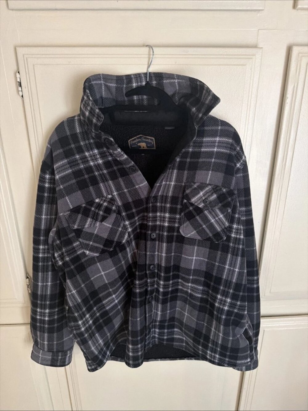 FREEDOM FOUNDRY Black Plaid Sherpa Lined Flannel Shacket Shirt Jacket Men’s L